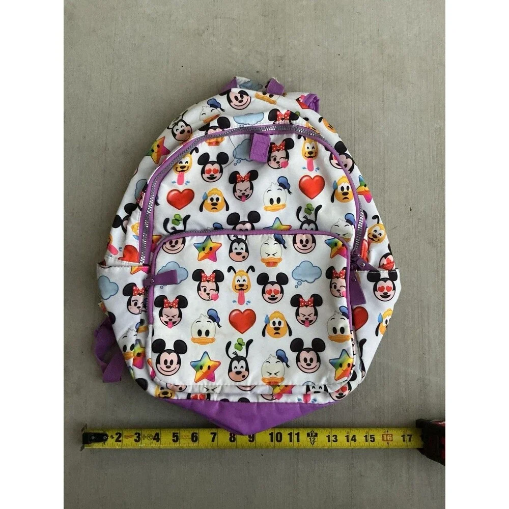 Disney Emoji Mickey Minnie Donald Goofy Pluto Backpack Purple White School Bag